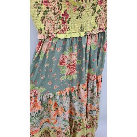 Free People Bluebell Patchwork Floral Maxi Tiered Dress Medium Smocked Ribbon - Picture 6 of 11